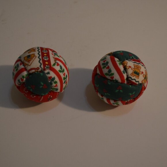 Hand Made Holiday Christmas Ornaments 2 Balls of Fabric Pieces on Styrofoam 3' - Picture 1 of 4